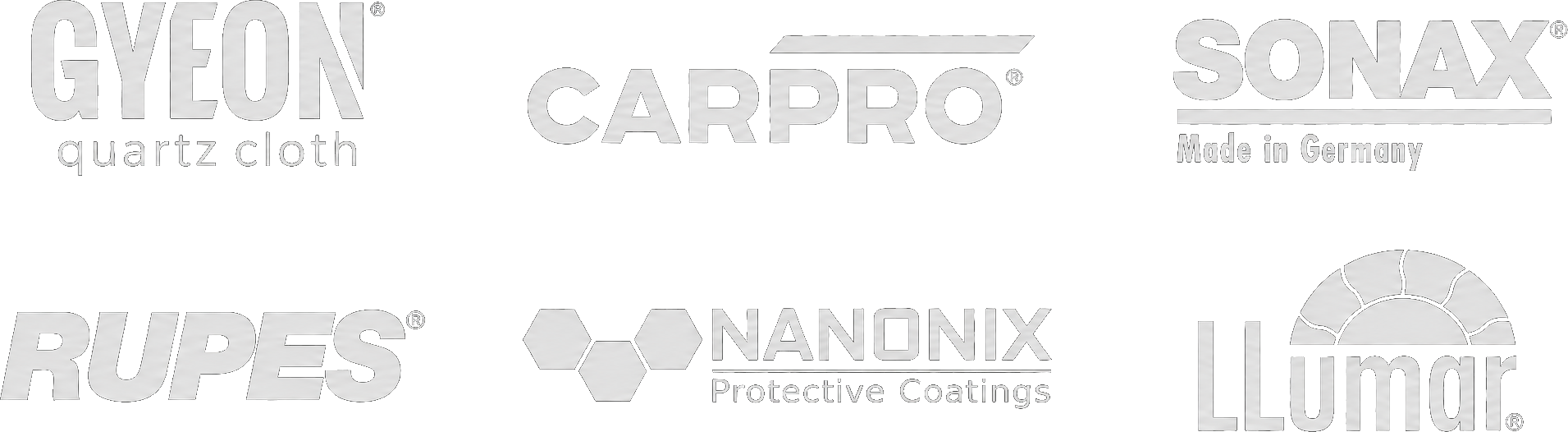 Gyeon, CarPro, Sonax, Rupes, Nanolex, LLumar
